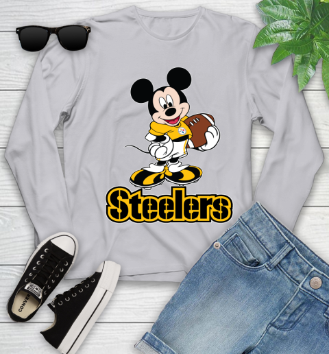 NFL Football Pittsburgh Steelers Cheerful Mickey Mouse Shirt Youth Long Sleeve 5