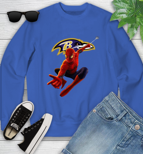 NFL Spider Man Avengers Endgame Football Baltimore Ravens Youth Sweatshirt 8