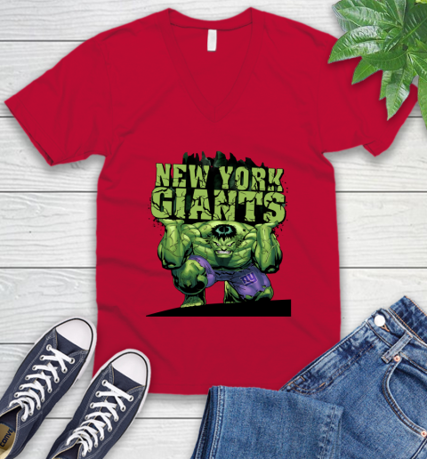 New York Giants NFL Football Incredible Hulk Marvel Avengers Sports V-Neck T-Shirt 8