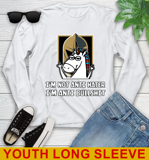 Vegas Golden Knights NHL Hockey Unicorn I'm Not Anti Hater I'm Anti Bullshit Youth Long Sleeve