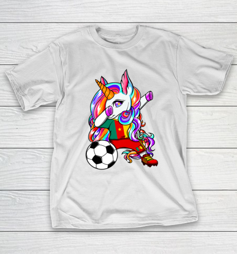 Dabbing Unicorn Cameroon Soccer Fans Jersey Flag Football T-Shirt