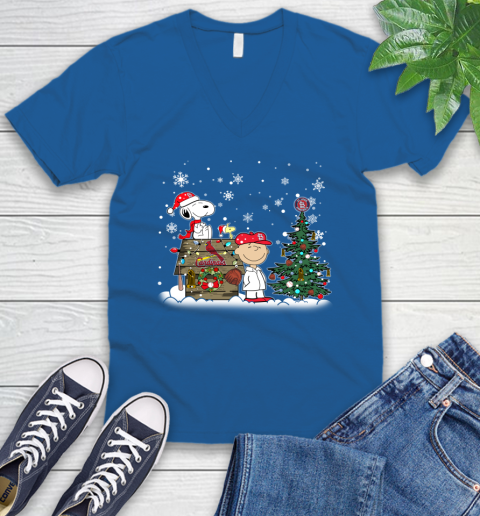 MLB St.Louis Cardinals Snoopy Charlie Brown Christmas Baseball Commissioner's Trophy V-Neck T-Shirt 5