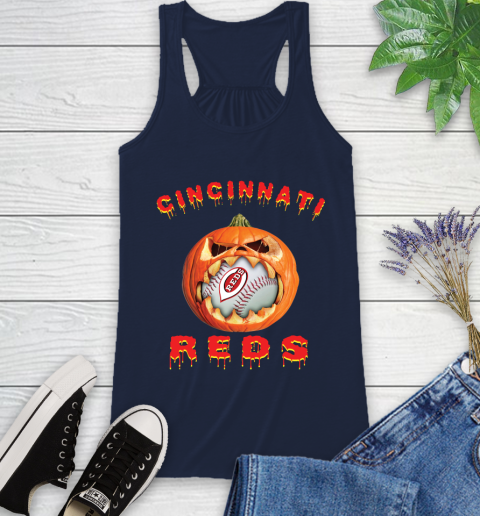 MLB Cincinnati Reds Halloween Pumpkin Baseball Sports Racerback Tank 12