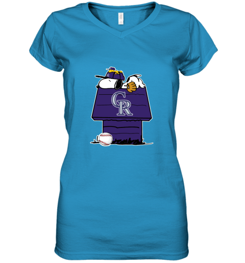 Colorado Rockies Snoopy And Woodstock Resting Together MLB Women's V-Neck T-Shirt