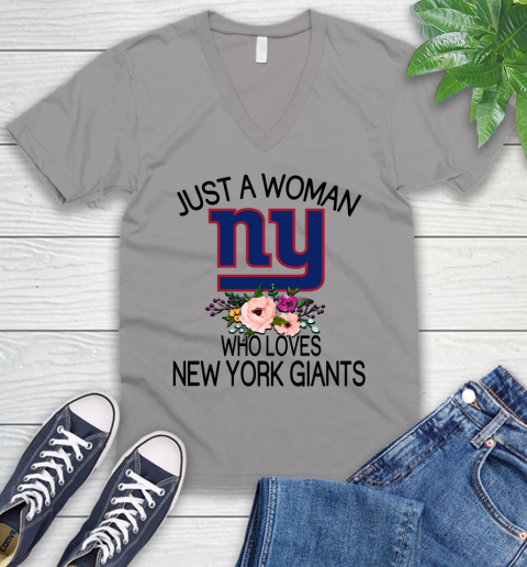 NFL Just A Woman Who Loves New York Giants Football Sports V-Neck T-Shirt 2