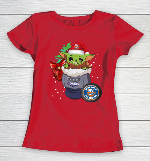 New York Islanders Christmas Baby Yoda Star Wars Funny Happy NHL Women's T-Shirt 10