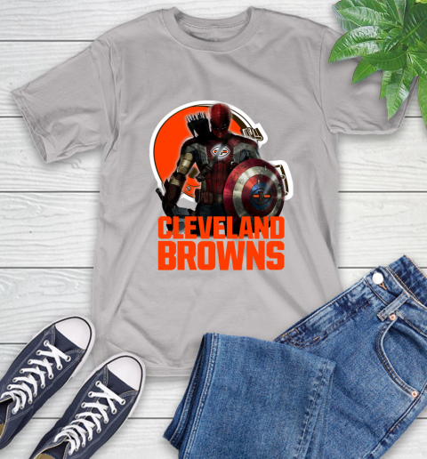 NFL Captain America Thor Spider Man Hawkeye Avengers Endgame Football Cleveland Browns T-Shirt 12