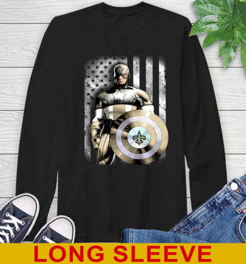 New Orleans Saints NFL Football Captain America Marvel Avengers American Flag Shirt Long Sleeve T-Shirt
