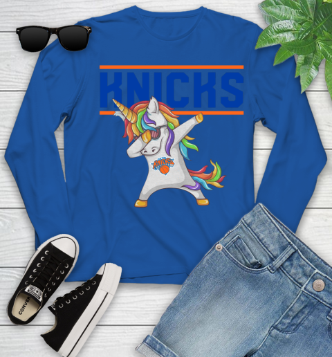 New York Knicks NBA Basketball Funny Unicorn Dabbing Sports Youth Long Sleeve 9