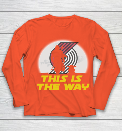 Portland Trail Blazers NBA Basketball Star Wars Yoda And Mandalorian This Is The Way Youth Long Sleeve 3