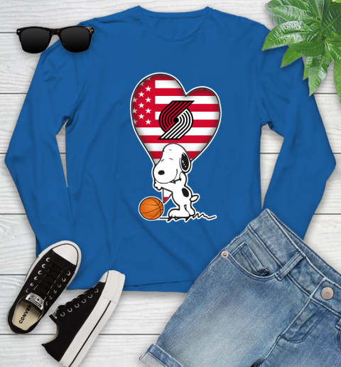 Portland Trail Blazers NBA Basketball The Peanuts Movie Adorable Snoopy Youth Long Sleeve 9