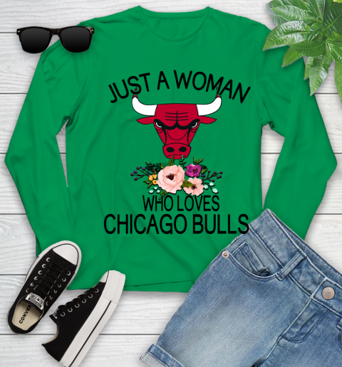 NBA Just A Woman Who Loves Chicago Bulls Basketball Sports Youth Long Sleeve 4