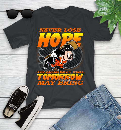 Philadelphia Flyers NHL Hockey ootball Mickey Disney Never Lose Hope Youth T-Shirt