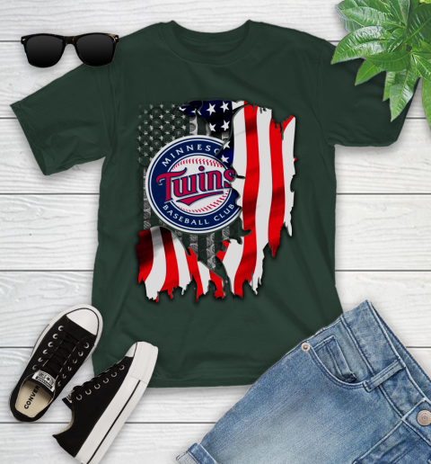 Minnesota Twins MLB Baseball American Flag Youth T-Shirt 5