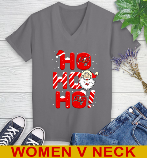 Tampa Bay Buccaneers NFL Football Ho Ho Ho Santa Claus Merry Christmas Shirt Women's V-Neck T-Shirt 11