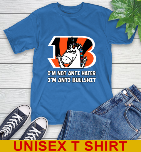 Cincinnati Bengals NFL Football Unicorn I'm Not Anti Hater I'm Anti Bullshit T-Shirt 9