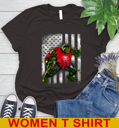Philadelphia Phillies Hulk Marvel Avengers MLB Baseball American Flag Women's T-Shirt 9