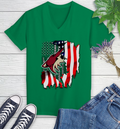 Arizona Coyotes NHL Hockey American Flag Women's V-Neck T-Shirt 5