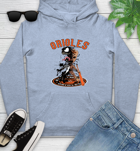 MLB Baltimore Orioles Baseball Venom Groot Guardians Of The Galaxy Youth Hoodie 10