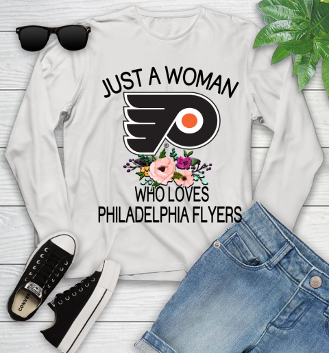 NHL Just A Woman Who Loves Philadelphia Flyers Hockey Sports Youth Long Sleeve