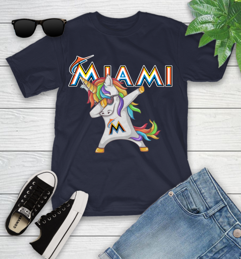 Miami Marlins MLB Baseball Funny Unicorn Dabbing Sports Youth T-Shirt 3