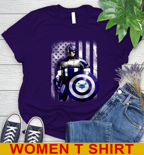 Charlotte Hornets NBA Basketball Captain America Marvel Avengers American Flag Shirt Women's T-Shirt 4