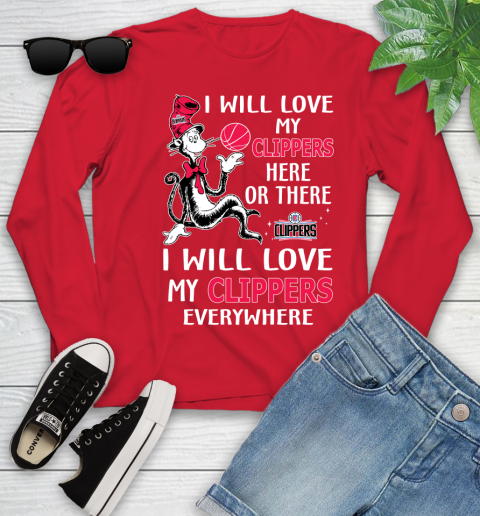 NBA Basketball LA Clippers I Will Love My Clippers Everywhere Dr Seuss Shirt Youth Long Sleeve 10