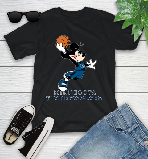 NBA Basketball Minnesota Timberwolves Cheerful Mickey Mouse Shirt Youth T-Shirt
