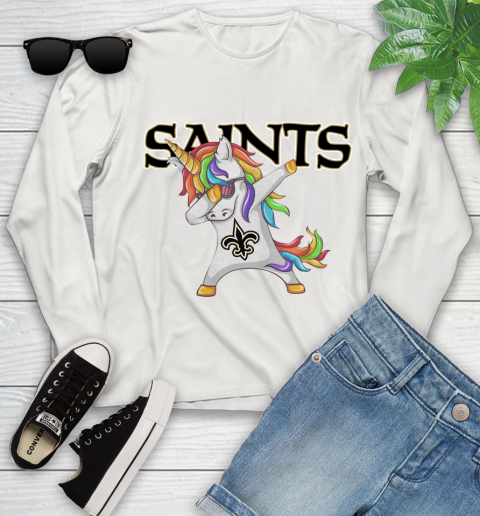 New Orleans Saints NFL Football Funny Unicorn Dabbing Sports Youth Long Sleeve 12
