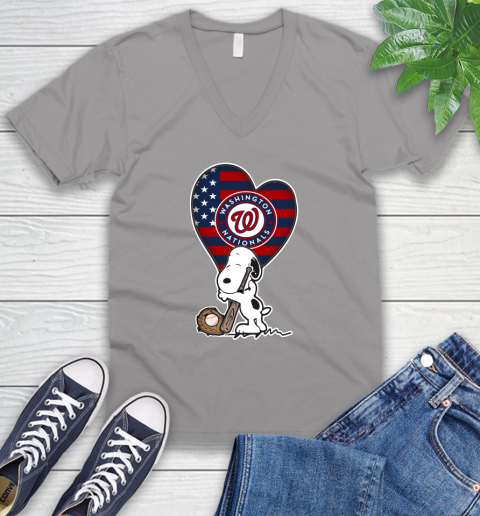 Washington Nationals MLB Baseball The Peanuts Movie Adorable Snoopy V-Neck T-Shirt 4