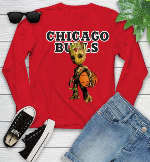 Chicago Bulls NBA Basketball Groot Marvel Guardians Of The Galaxy Youth Long Sleeve 11