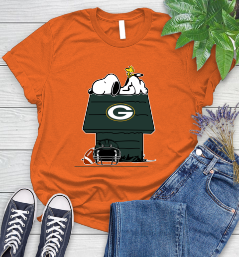 Green Bay Packers NFL Football Snoopy Woodstock The Peanuts Movie Women's T-Shirt 4