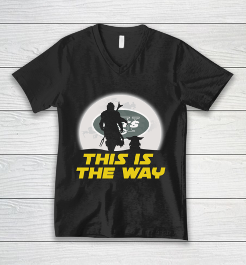 New York Jets NFL Football Star Wars Yoda And Mandalorian This Is The Way V-Neck T-Shirt
