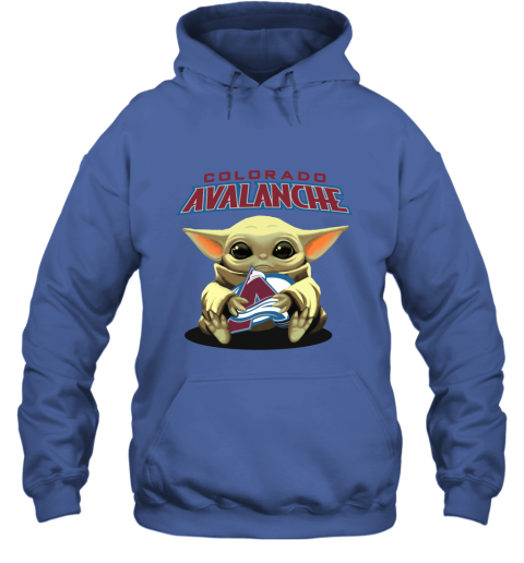 Baby Yoda Hugs The Colorado Avalanche Ice Hockey Hoodie