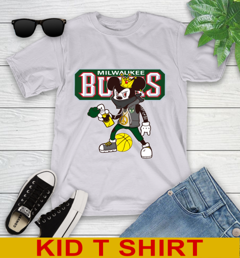 Milwaukee Bucks NBA Basketball Mickey Peace Sign Sports Youth T-Shirt 5