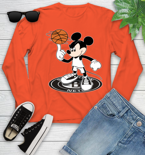 NBA Basketball Brooklyn Nets Cheerful Mickey Disney Shirt Youth Long Sleeve 4