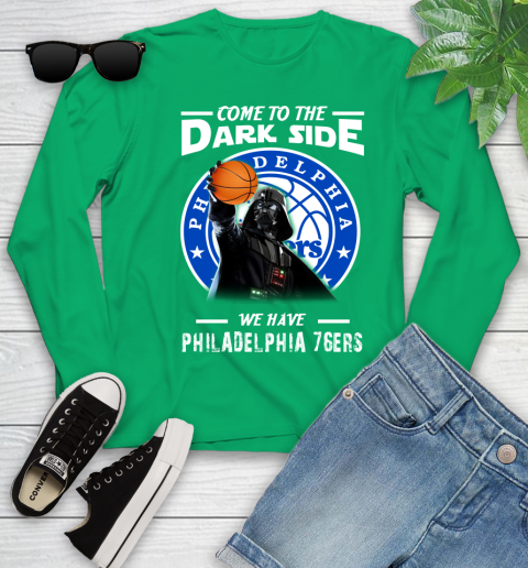 NBA Come To The Dark Side We Have Philadelphia 76ers Star Wars Darth Vader Basketball Youth Long Sleeve 7