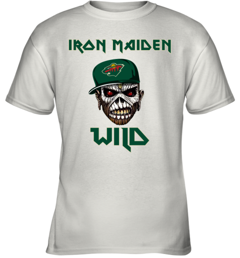 NHL Minnesota Wild Iron Maiden Rock Band Music Hockey Sports QA8wjtnF8wt youth t shirt 26 95 151514 front white