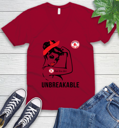 MLB Boston Red Sox Girl Unbreakable Baseball Sports V-Neck T-Shirt 5