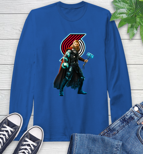 NBA Thor Avengers Endgame Basketball Portland Trail Blazers Long Sleeve T-Shirt 9