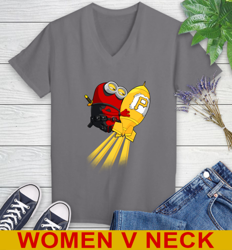 MLB Baseball Pittsburgh Pirates Deadpool Minion Marvel Shirt Women's V-Neck T-Shirt 11