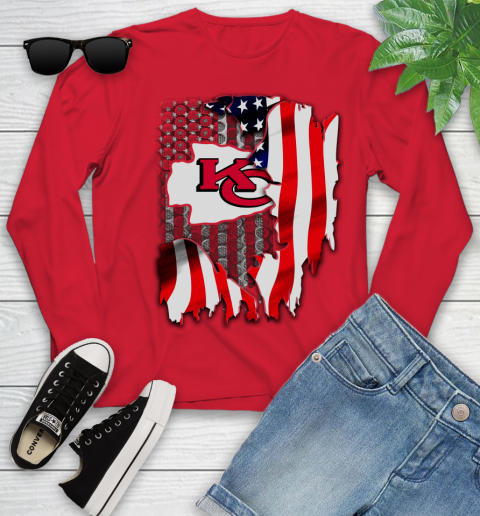 Kansas City Chiefs NFL Football American Flag Youth Long Sleeve 11