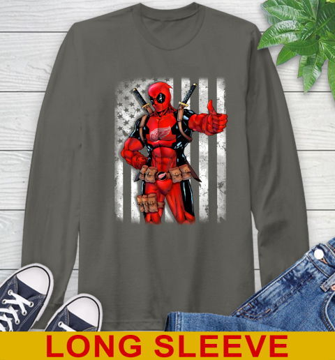 NHL Hockey Detroit Red Wings Deadpool American Flag Shirt Long Sleeve T-Shirt 10