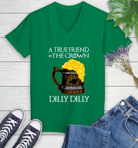NFL Carolina Panthers A True Friend Of The Crown Game Of Thrones Beer Dilly Dilly Football Shirt Women's V-Neck T-Shirt 5