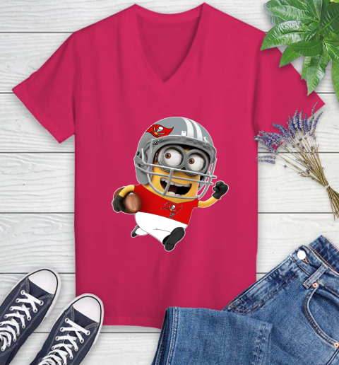 NFL Tampa Bay Buccaneers Minions Disney Football Sports Women's V-Neck T-Shirt 9