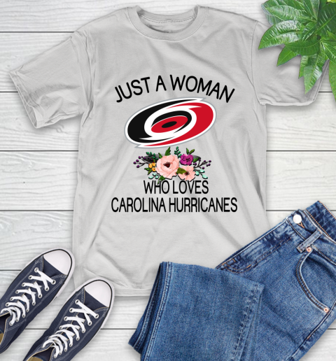 NHL Just A Woman Who Loves Carolina Hurricanes Hockey Sports T-Shirt