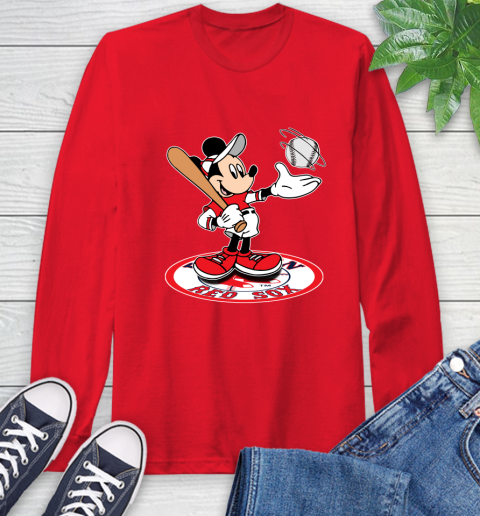 MLB Baseball Boston Red Sox Cheerful Mickey Disney Shirt Long Sleeve T-Shirt 11