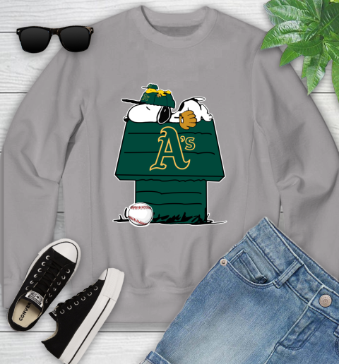 MLB Oakland Athletics Snoopy Woodstock The Peanuts Movie Baseball T Shirt Youth Sweatshirt 4