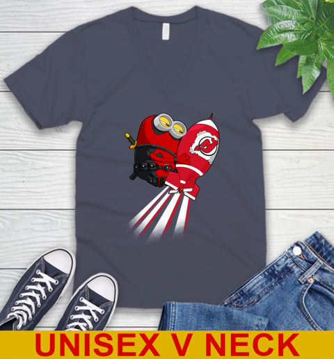 NHL Hockey New Jersey Devils Deadpool Minion Marvel Shirt V-Neck T-Shirt 8 NHL Hockey New Jersey Devils Deadpool Minion Marvel Shirt V-Neck T-Shirt - Image 8