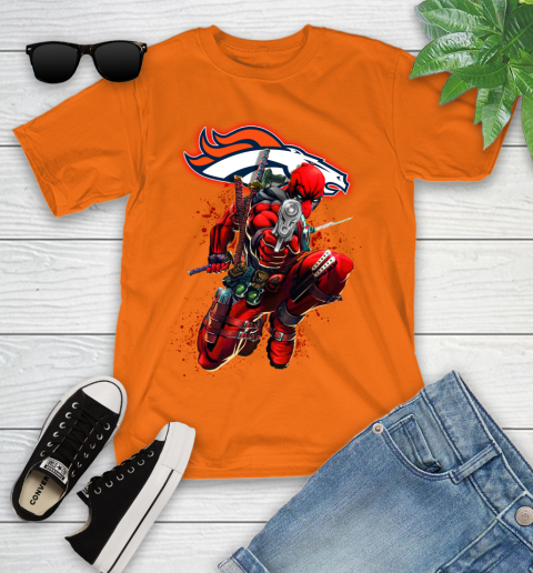 NFL Deadpool Marvel Comics Sports Football Denver Broncos Youth T-Shirt 7